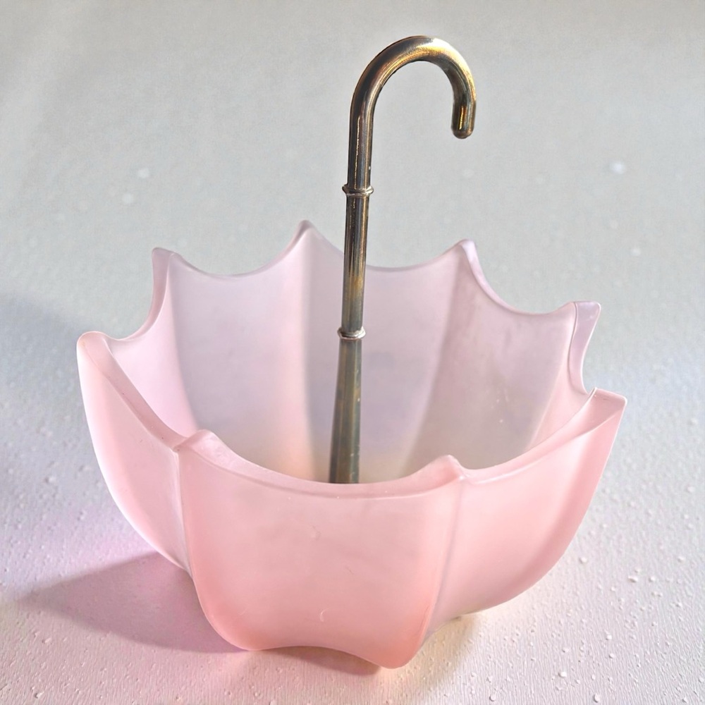 Fenton Pink Frosted Satin Glass Umbrella 1960's Candy / Trinket Dish Bowl Pastel - Picture 2 of 11